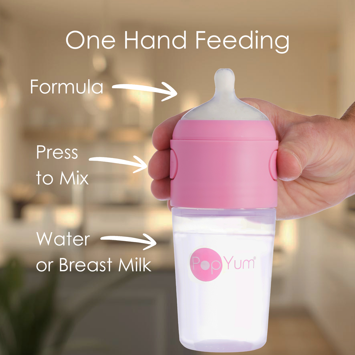 PopYum 9oz Anti-Colic Baby Bottle for Breast and Formula Feeding, 3-Pack, Pink, #2 Medium Flow Nipples