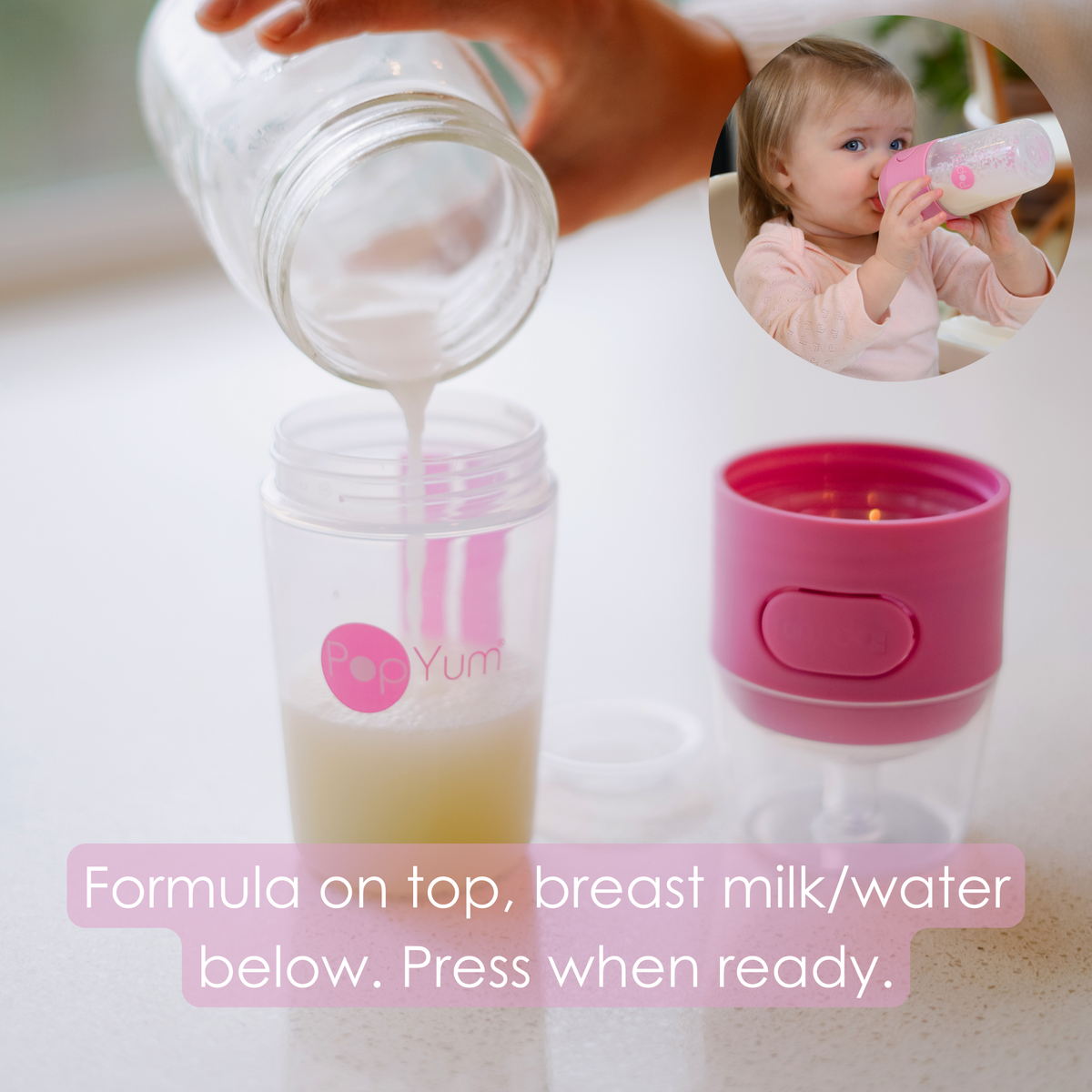 PopYum 9oz Anti-Colic Baby Bottle for Breast and Formula Feeding, 3-Pack, Pink, #2 Medium Flow Nipples